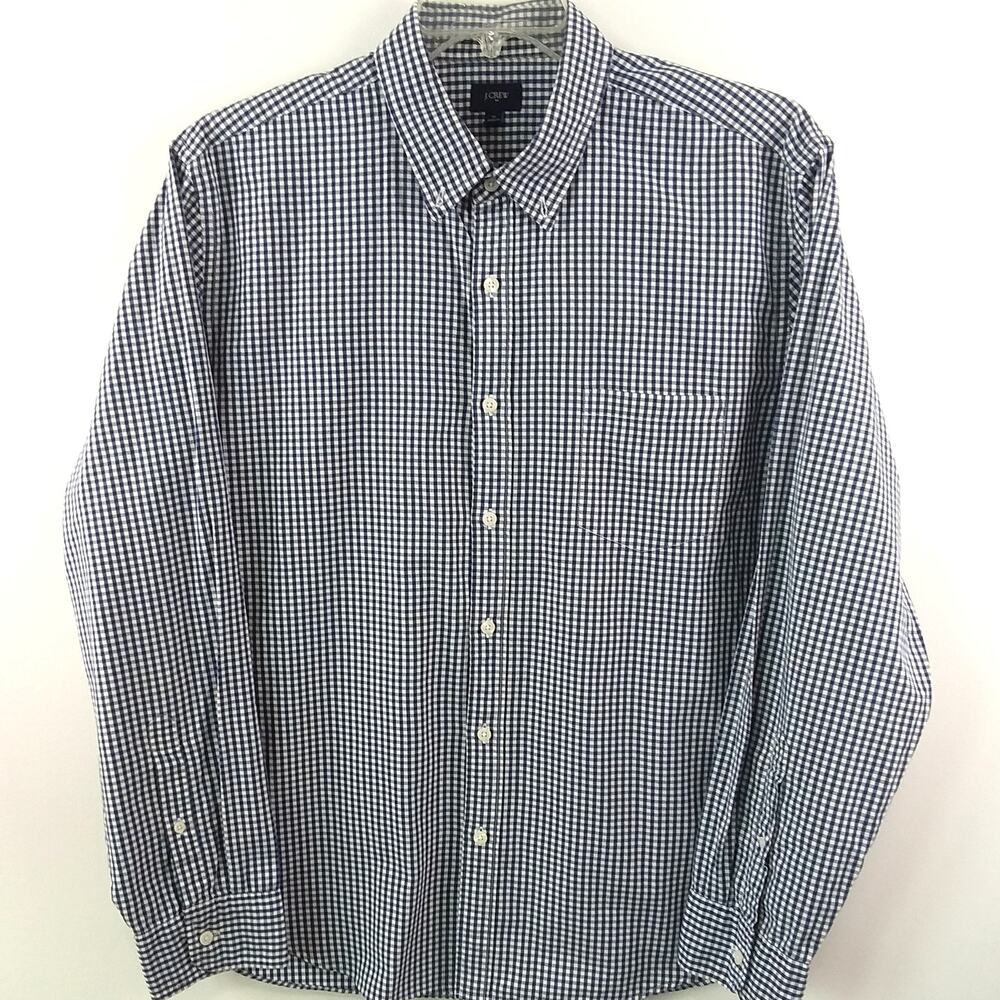 J. Crew Button Down Classic Shirt Men's‎ XL Blue & White Gingham Check Gorpcore